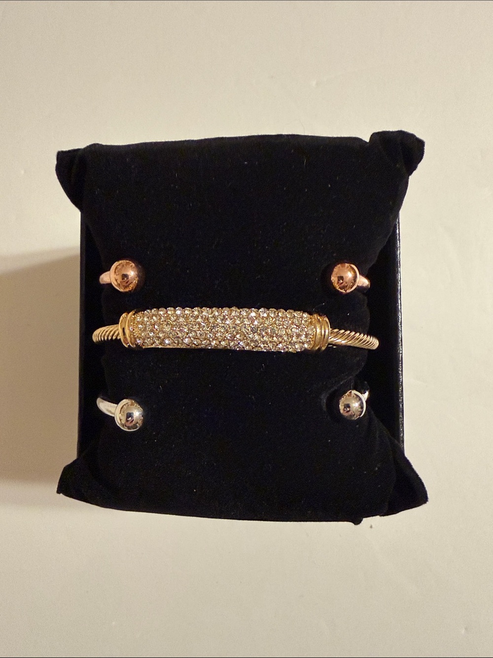 Marciano Gold, Rose Gold and Silver Cable Pave Bar Magnetic Set with Crystals